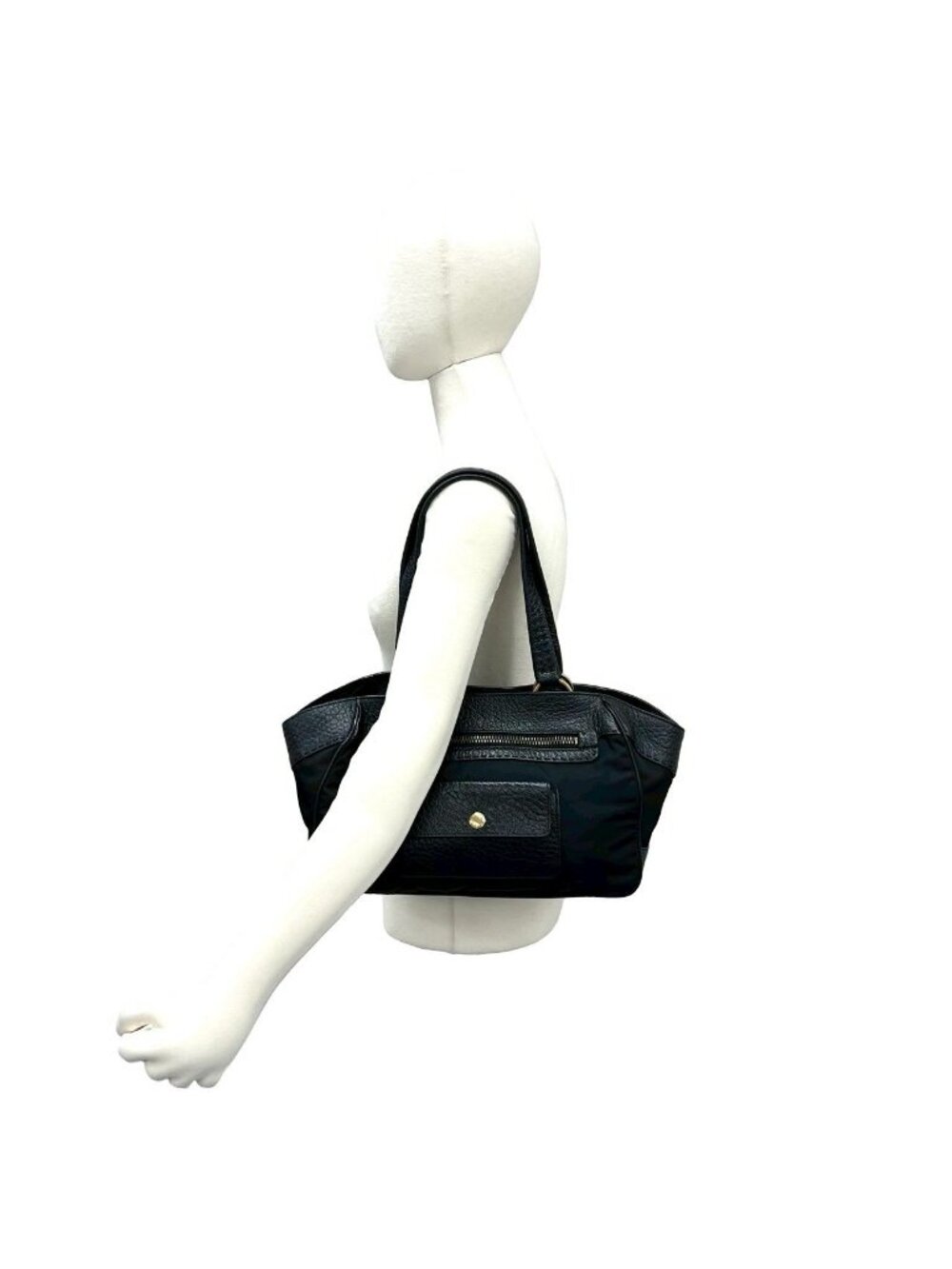 ★SOLD★ Prada Triangle Logo Leather Tessuto Tote Black - Picture 2 of 10